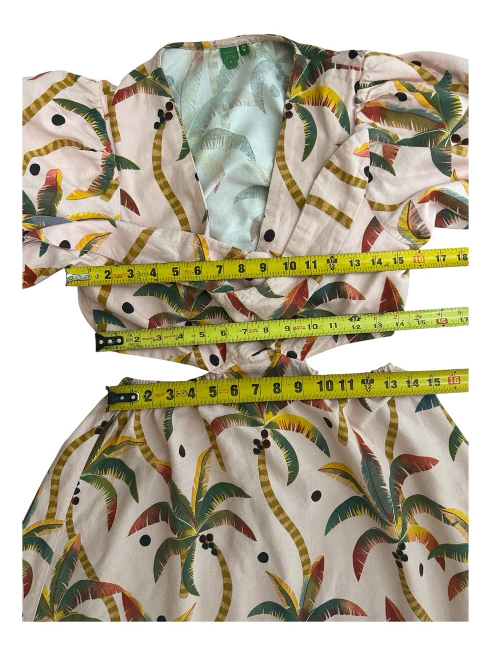 Farm Rio Cotton Pink Tropical Tie-Front Midi Dress Size Medium - Picture 16 of 16